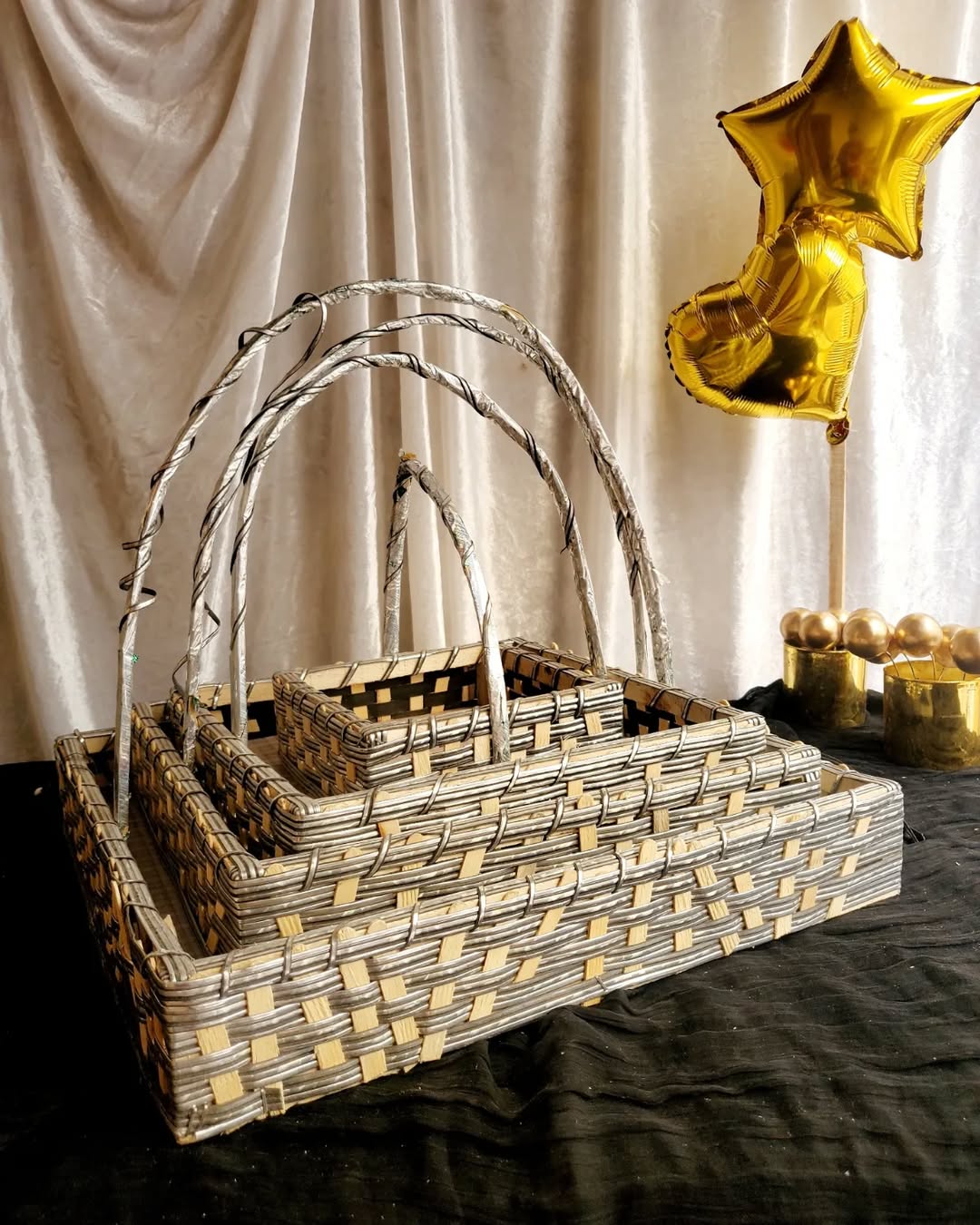 Elegant Golden & Silver Gift Basket Set - Available in 5 Sizes