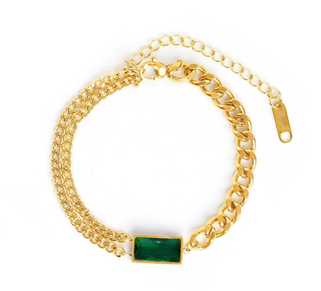 Double Chain Emerald Statement Bracelet